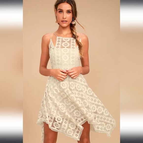 Free People Just Like Honey Beige Lace Dress Size 12 - Picture 1 of 10